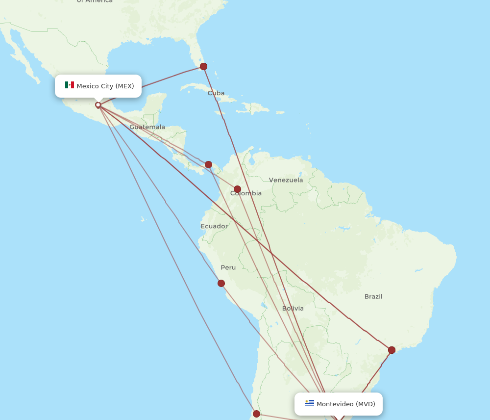 Flights from Mexico City to Montevideo MEX to MVD Flight Routes