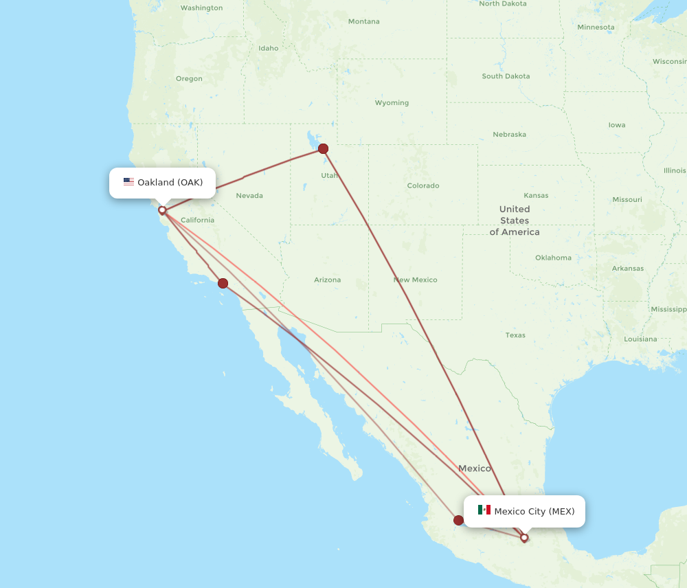 Flights from Mexico City to Oakland MEX to OAK Flight Routes