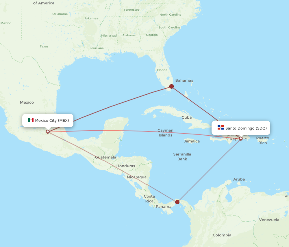 Flights from Mexico City to Santo Domingo MEX to SDQ Flight Routes