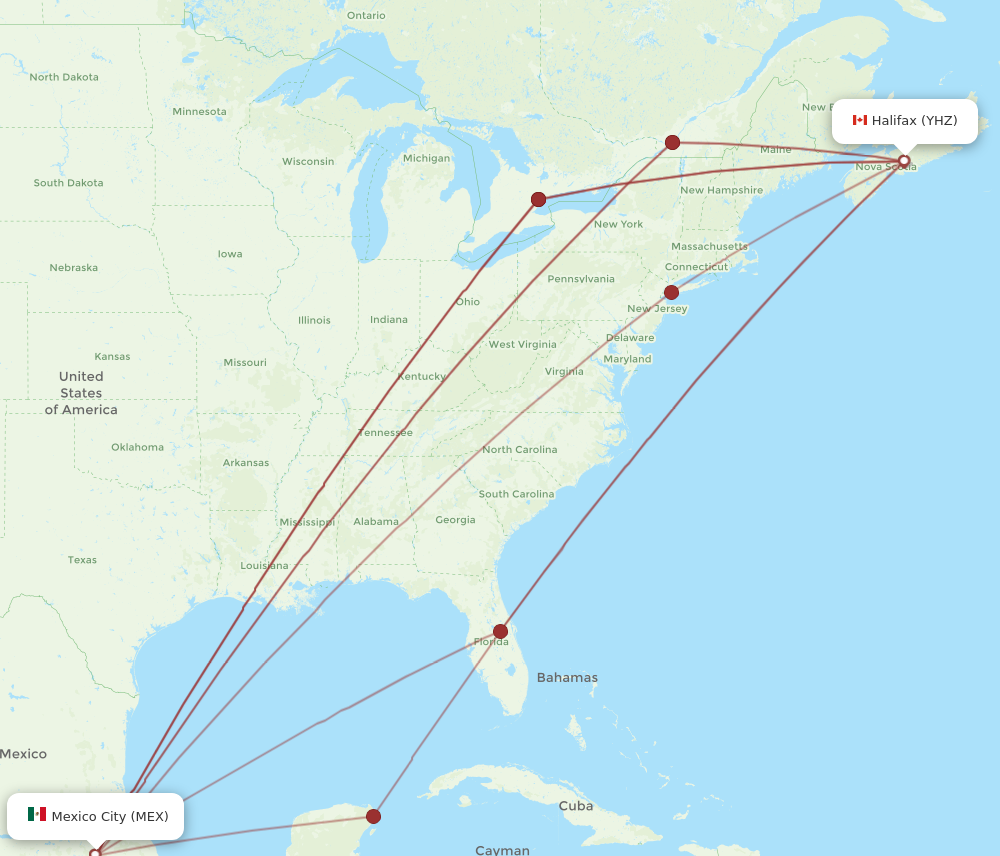 Flights from Mexico City to Halifax, MEX to YHZ - Flight Routes