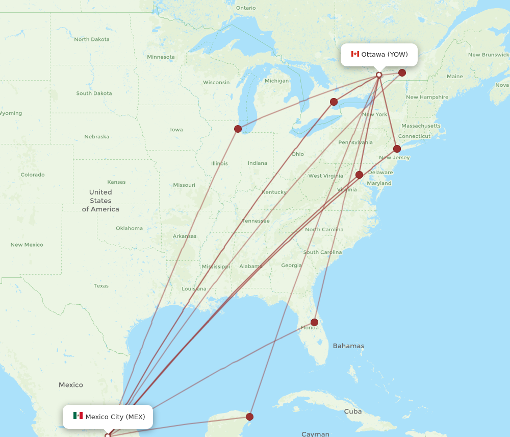 Flights from Mexico City to Ottawa, MEX to YOW - Flight Routes