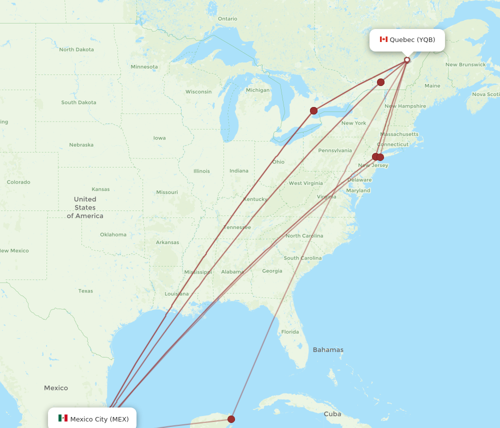 Flights from Mexico City to Quebec MEX to YQB Flight Routes