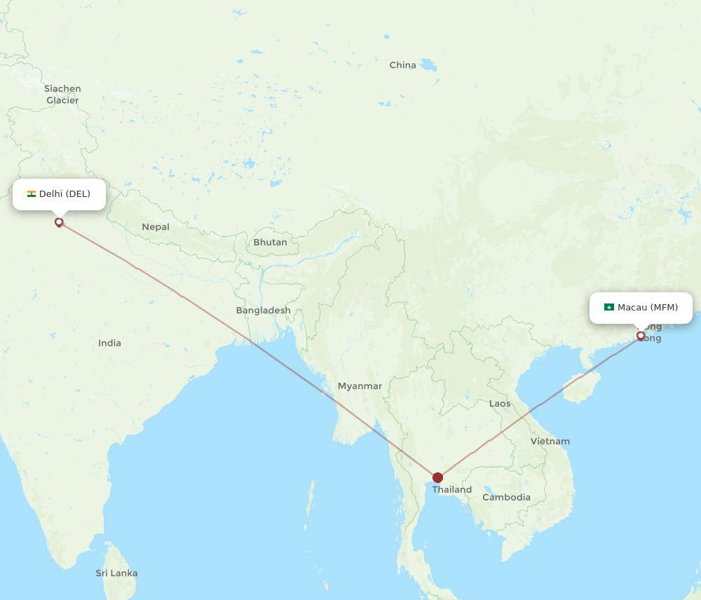 All flight routes from Macau to Delhi, MFM to DEL - Flight Routes