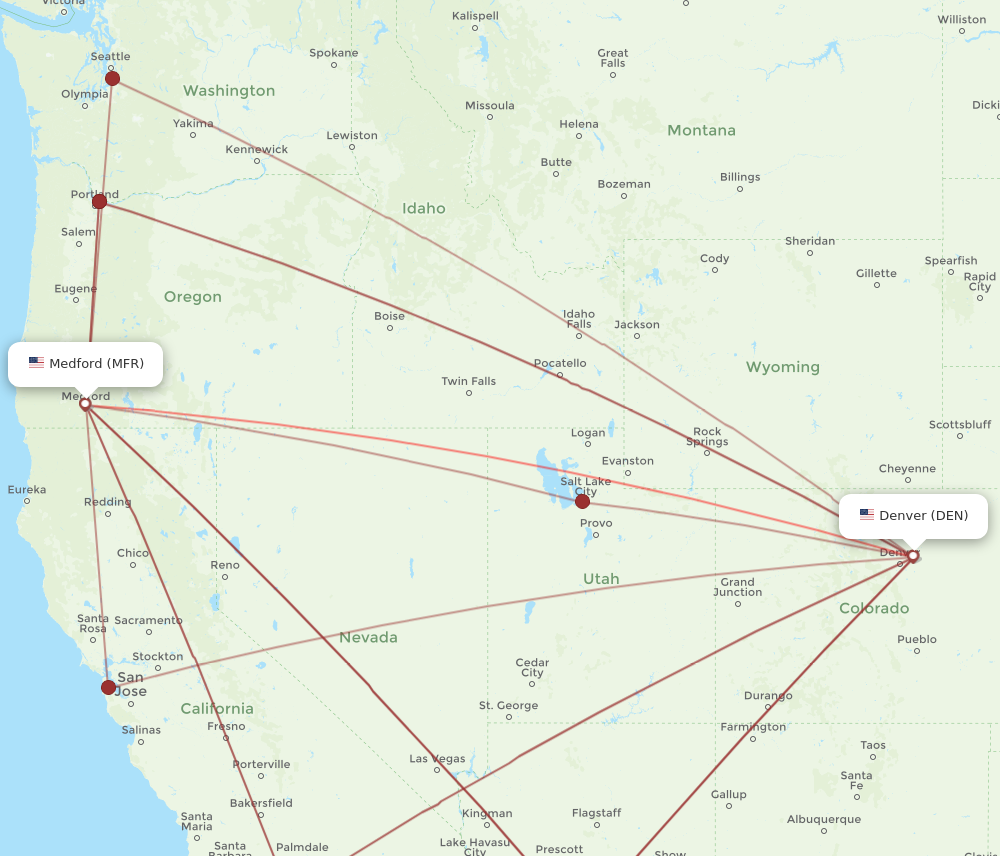 Flights from Medford to Denver MFR to DEN Flight Routes