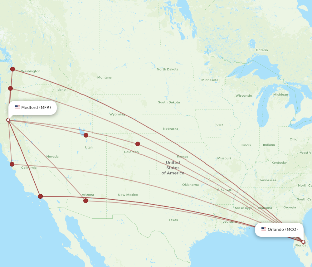 Flights from Medford to Orlando MFR to MCO Flight Routes