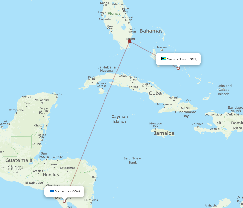 All flight routes from Managua to George Town, MGA to GGT - Flight Routes