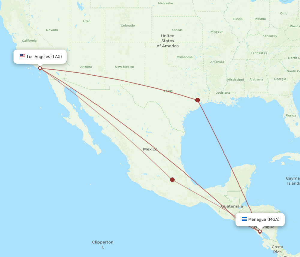 All flight routes from Managua to Los Angeles, MGA to LAX - Flight Routes