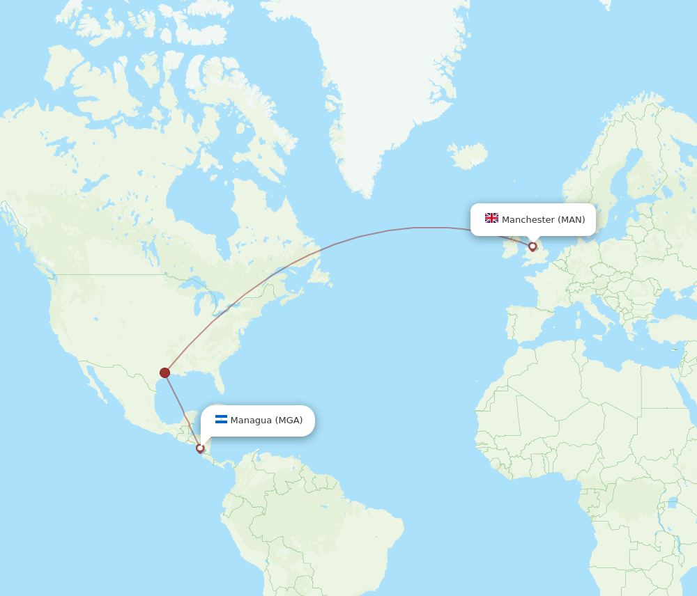 All flight routes from Managua to Manchester, MGA to MAN - Flight Routes