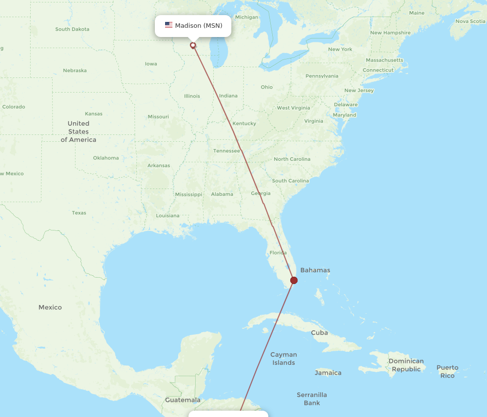 Flights from Managua to Madison, MGA to MSN - Flight Routes