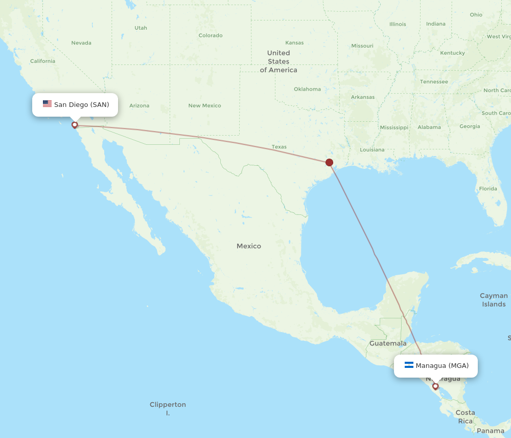 Flights from San Diego to Managua, SAN to MGA - Flight Routes