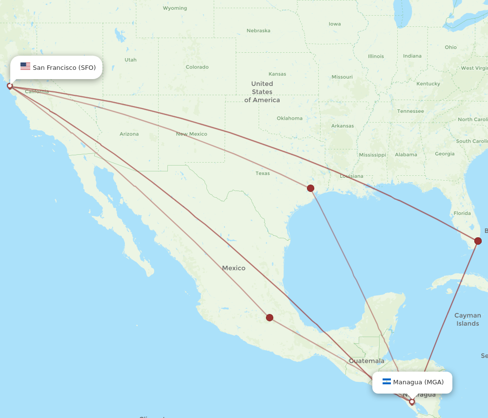 Flights from Managua to San Francisco, MGA to SFO - Flight Routes