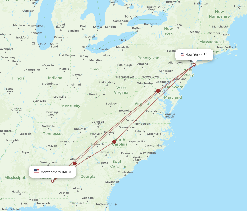 Flights from Montgomery to New York MGM to JFK Flight Routes