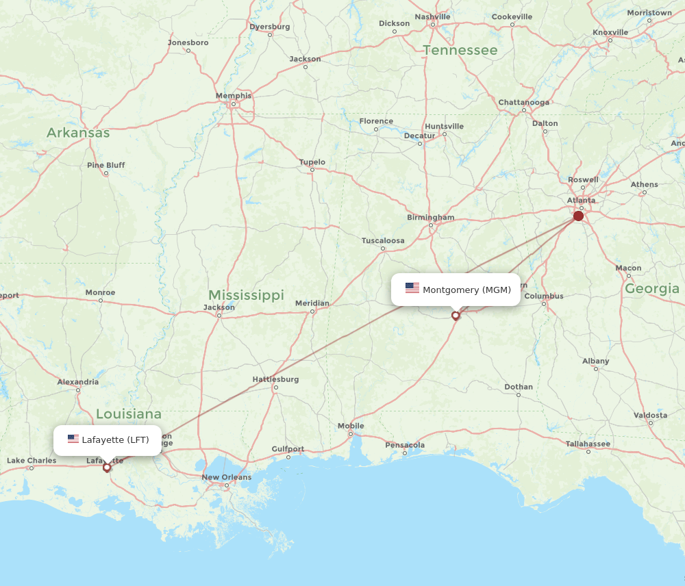 Flights from Montgomery to Lafayette, MGM to LFT Flight Routes