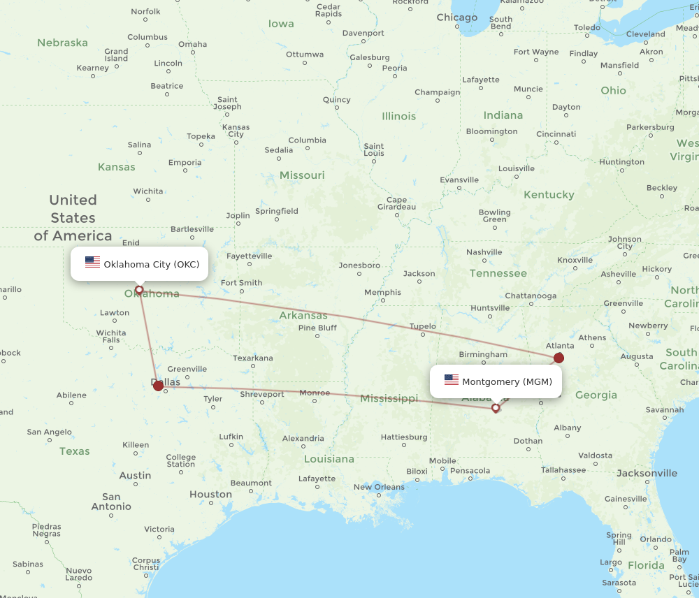 Flights from Montgomery to Oklahoma City MGM to OKC Flight Routes