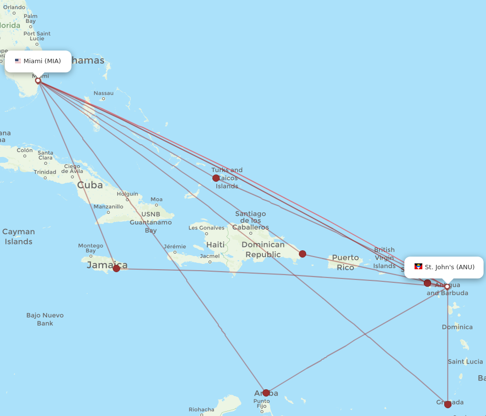 Flights from Miami to Antigua MIA to ANU Flight Routes