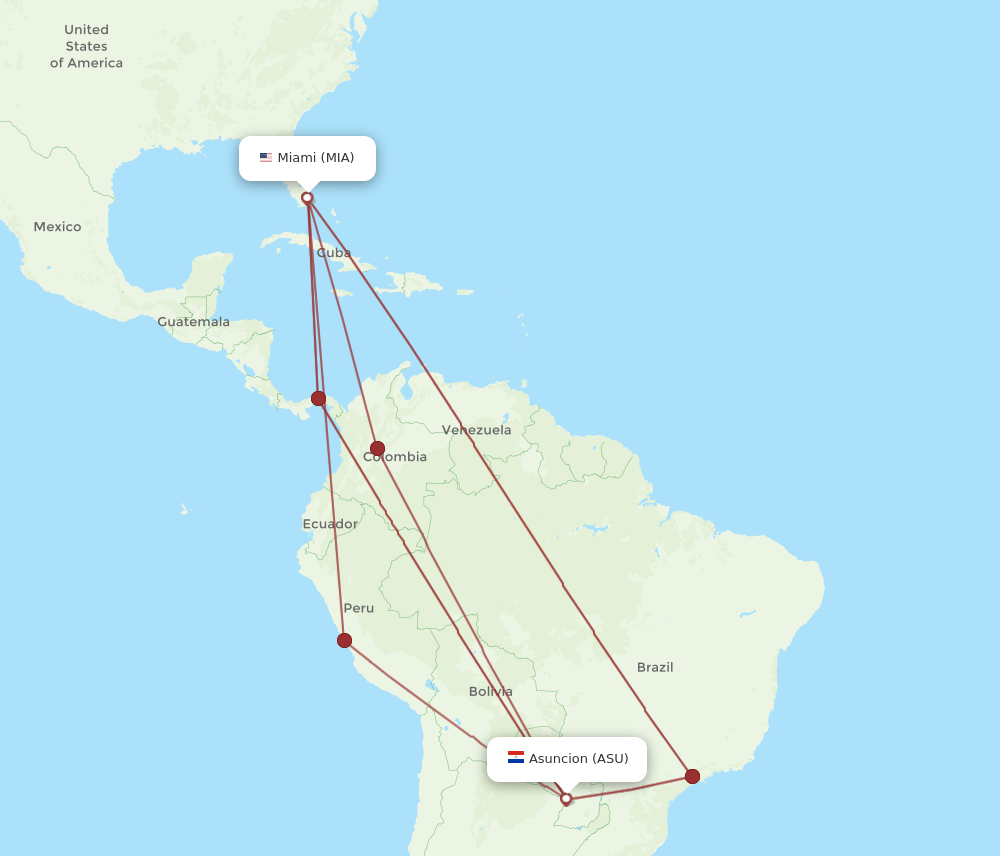 Flights from Miami to Asuncion MIA to ASU Flight Routes