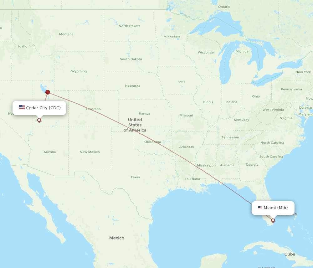 Flights from Miami to Cedar City MIA to CDC Flight Routes