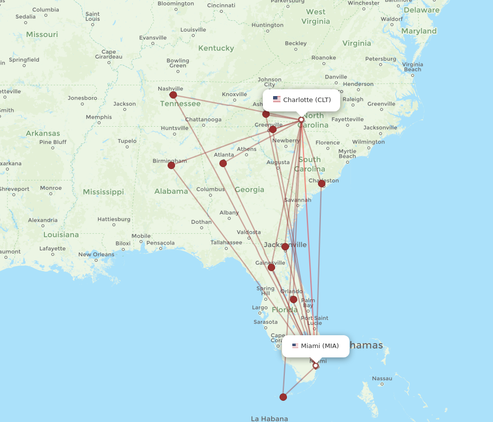 Flights from Miami to Charlotte MIA to CLT Flight Routes