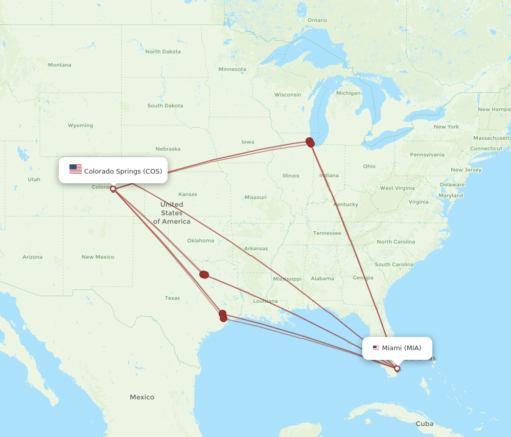 Flights from Miami to Colorado Springs MIA to COS Flight Routes