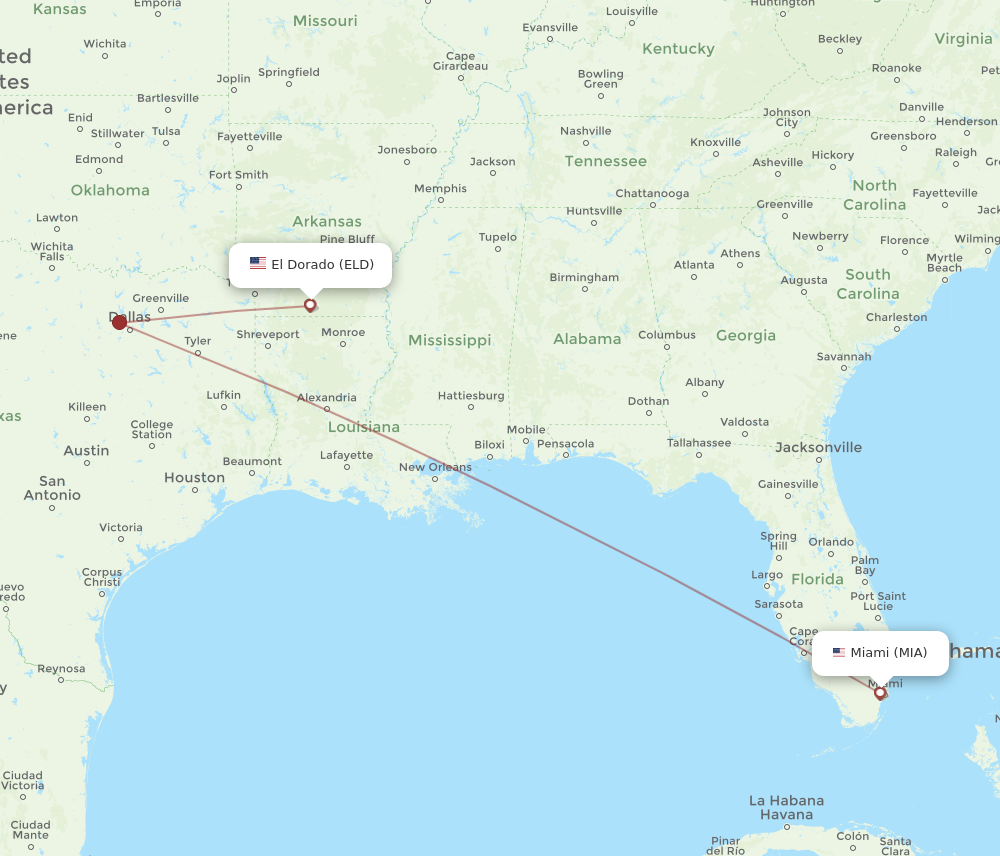 Flights from Miami to El Dorado MIA to ELD Flight Routes