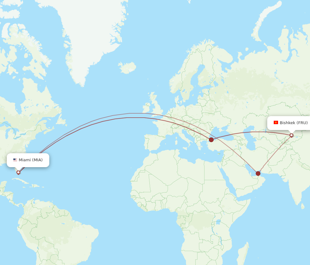 Flights from Miami to Bishkek MIA to FRU Flight Routes