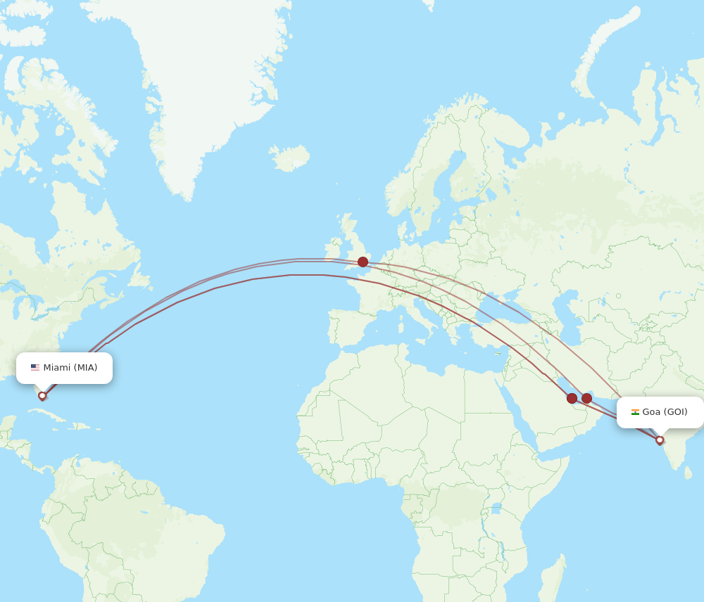 Flights from Miami to Goa MIA to GOI Flight Routes