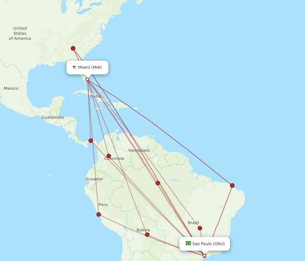 Flights from Miami to Sao Paulo MIA to GRU Flight Routes