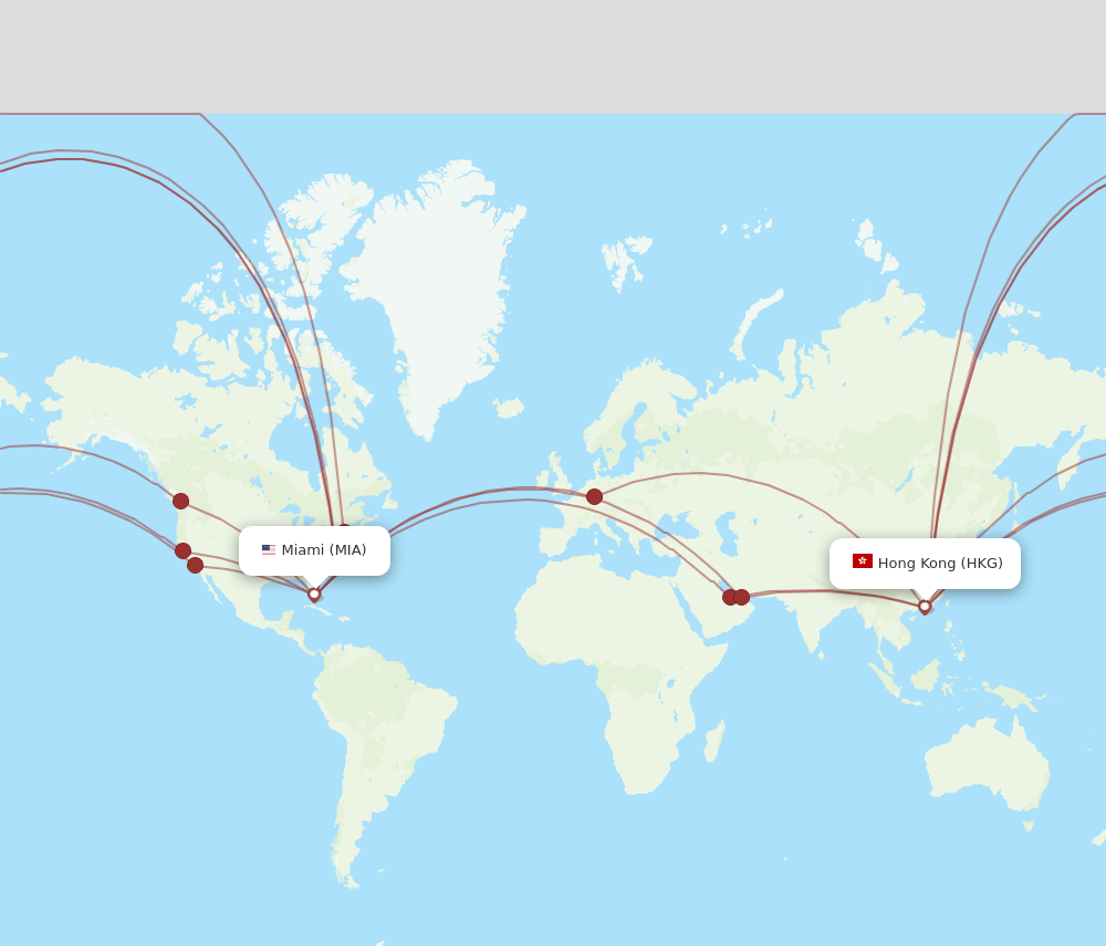 MIA to HKG flights and routes map