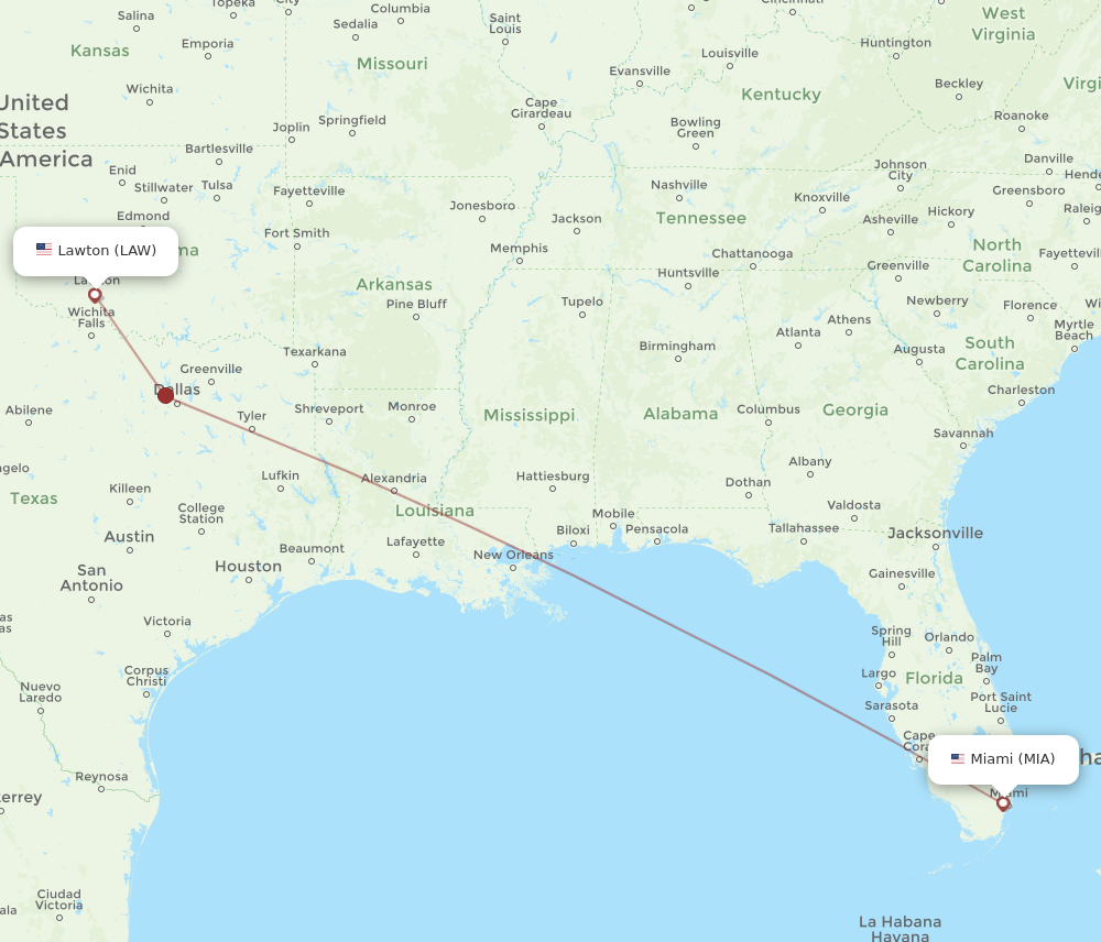 Flights from Miami to Lawton MIA to LAW Flight Routes