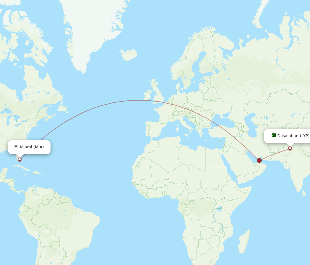 Flights from Miami to Faisalabad MIA to LYP Flight Routes