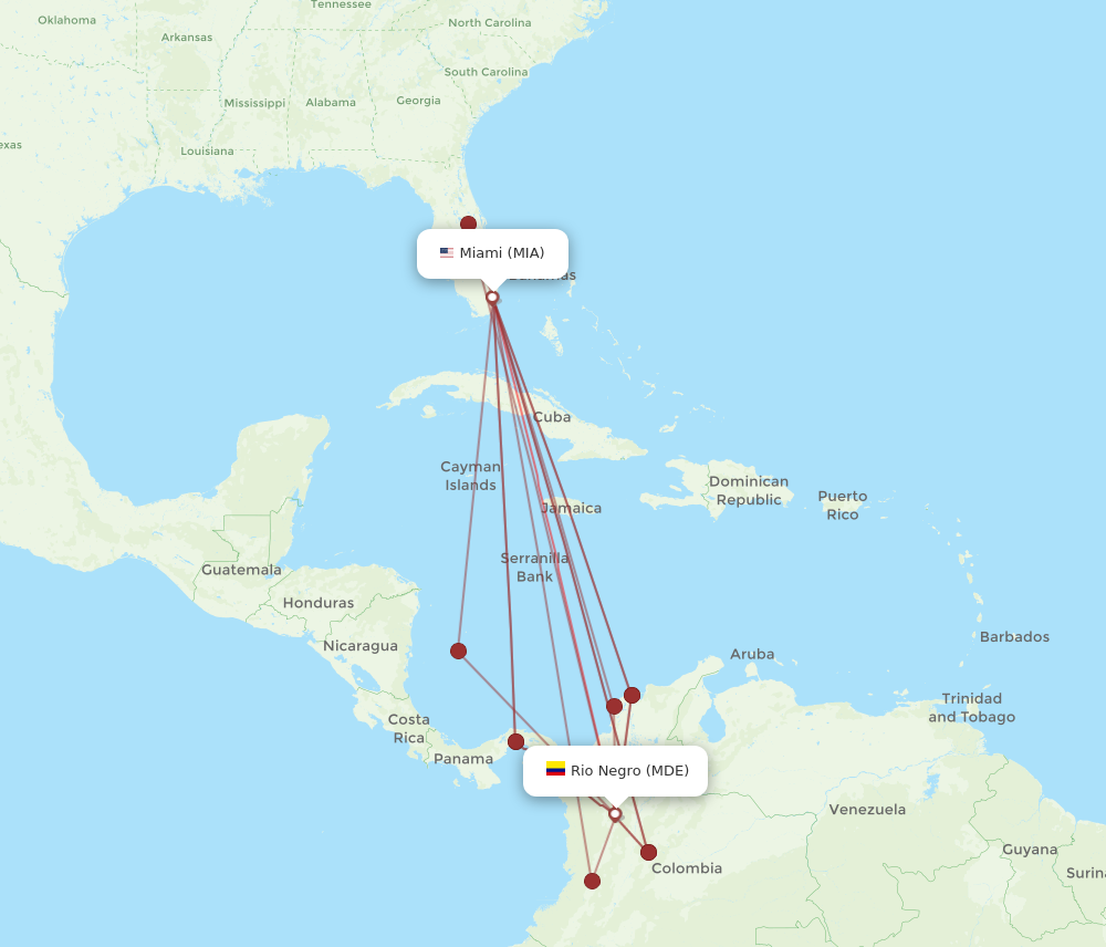 Flights from Miami to Medellin MIA to MDE Flight Routes