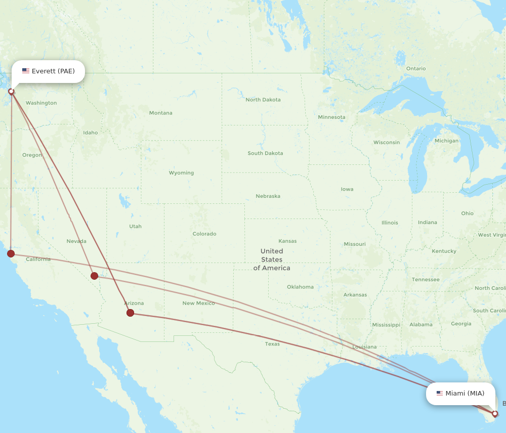 Flights From Miami To Everett Mia To Pae Flight Routes 7502