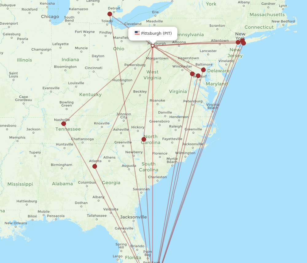 Flights from Miami to Pittsburgh MIA to PIT Flight Routes