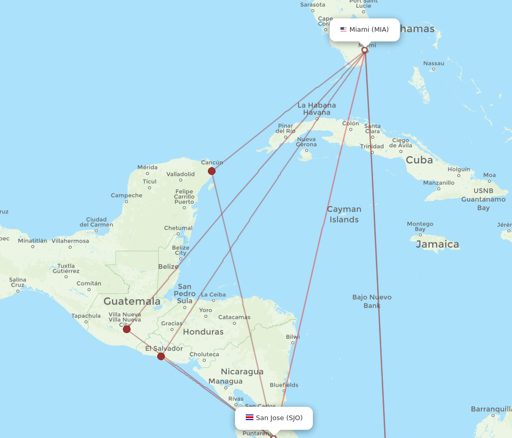 Flights from Miami to San Jose MIA to SJO Flight Routes