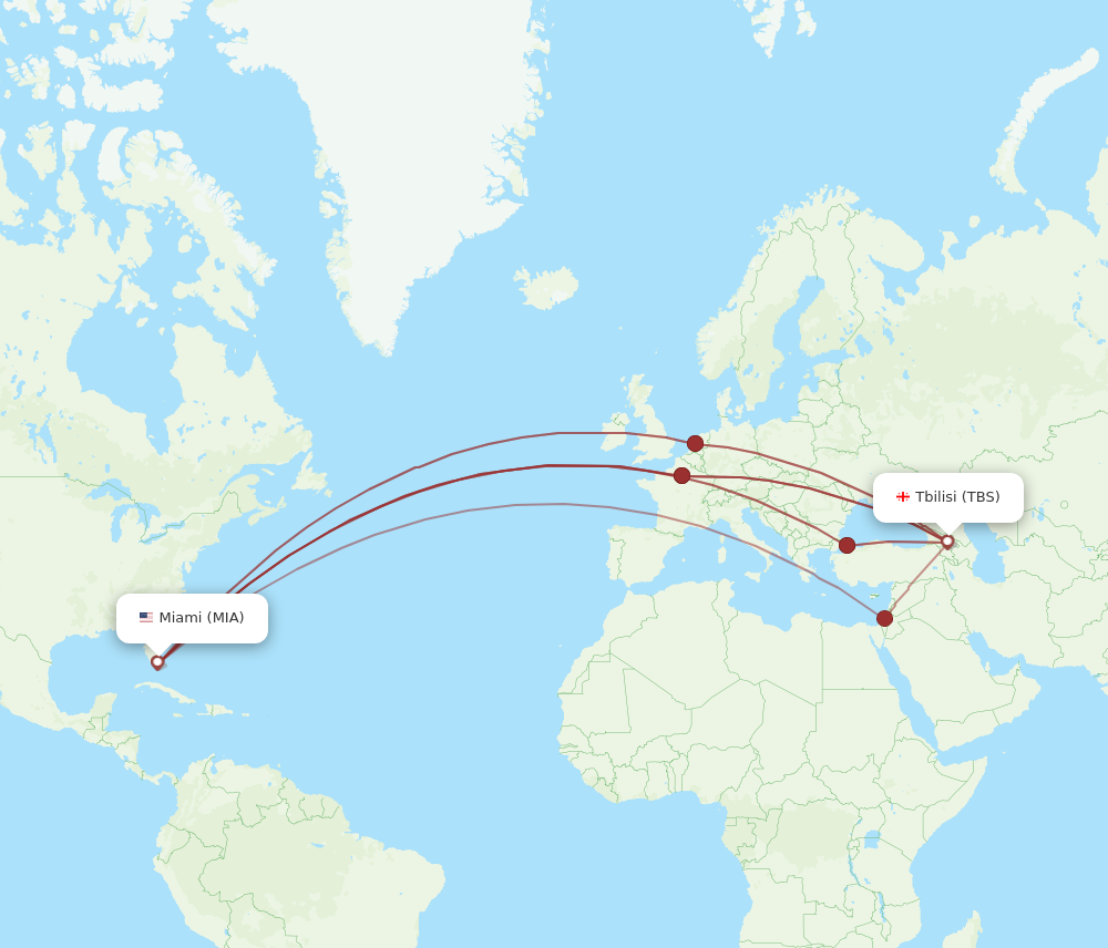 Flights from Miami to Tbilisi MIA to TBS Flight Routes