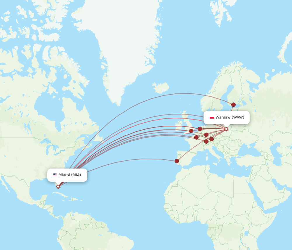 Flights from Miami to Warsaw, MIA to WAW - Flight Routes