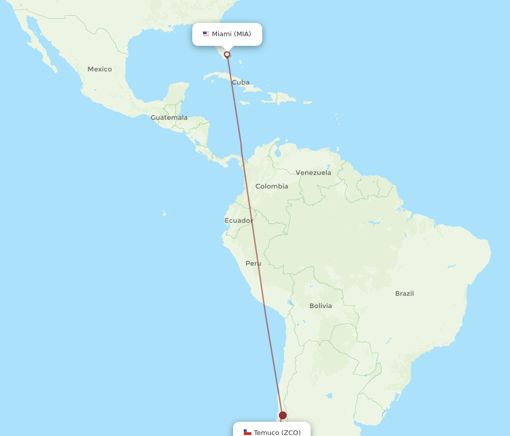 Flights from Miami to Temuco MIA to ZCO Flight Routes