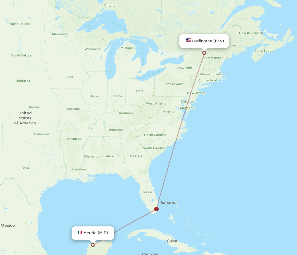 Flights from Merida to Burlington, MID to BTV - Flight Routes