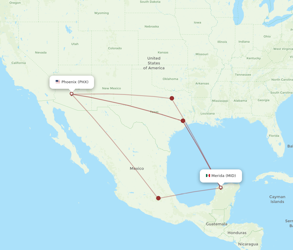 All flight routes from Merida to Phoenix, MID to PHX - Flight Routes