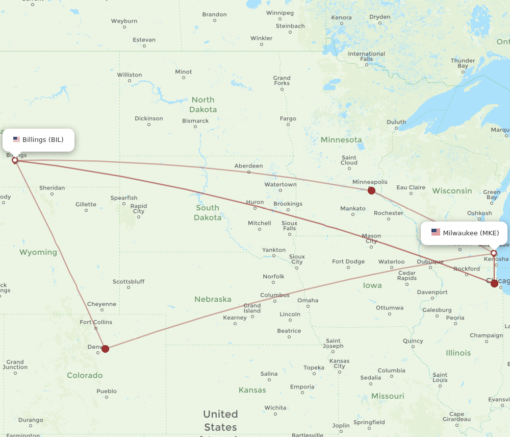 Flights from Milwaukee to Billings, MKE to BIL - Flight Routes