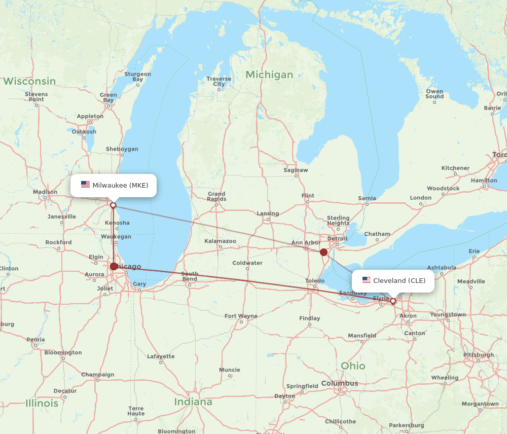 Flights from Milwaukee to Cleveland MKE to CLE Flight Routes