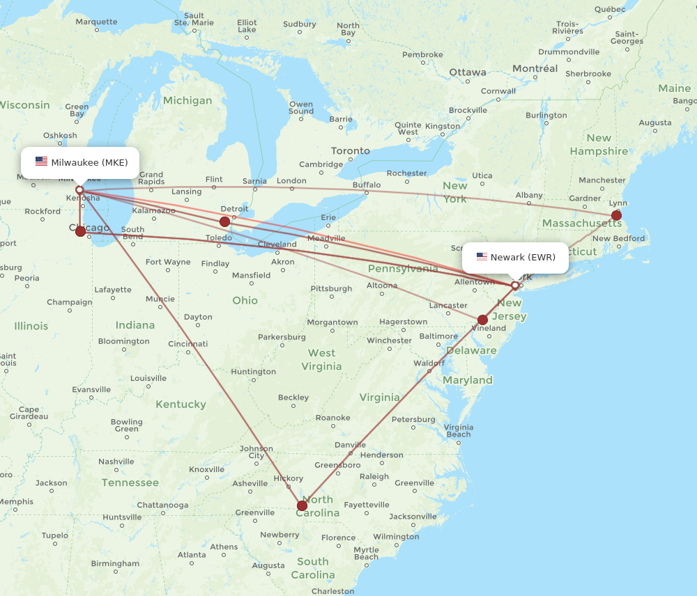 Flights from Milwaukee to New York MKE to EWR Flight Routes