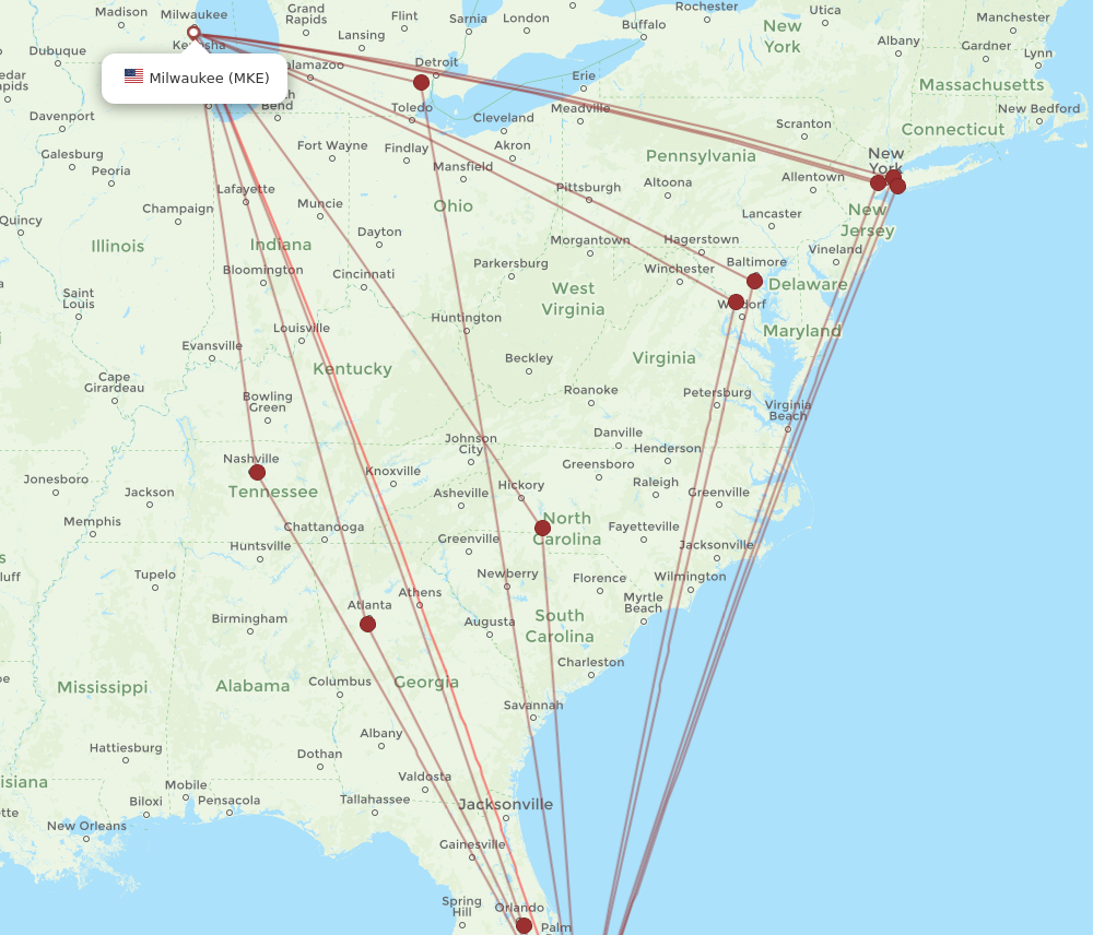 Flights from Milwaukee to Fort Lauderdale MKE to FLL Flight Routes