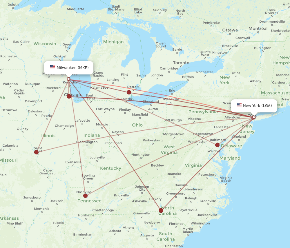 Flights from Milwaukee to New York MKE to LGA Flight Routes