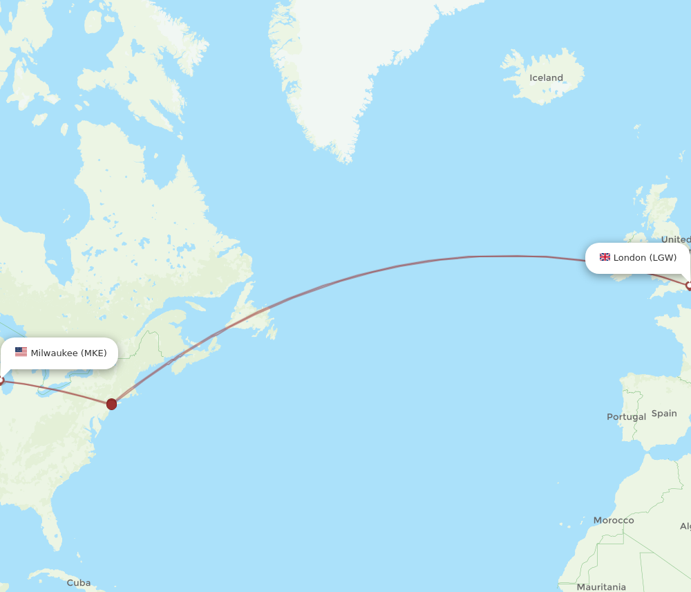 Flights from Milwaukee to London MKE to LGW Flight Routes