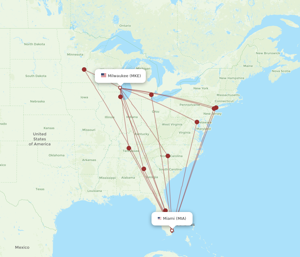 All flight routes from Milwaukee to Miami, MKE to MIA - Flight Routes