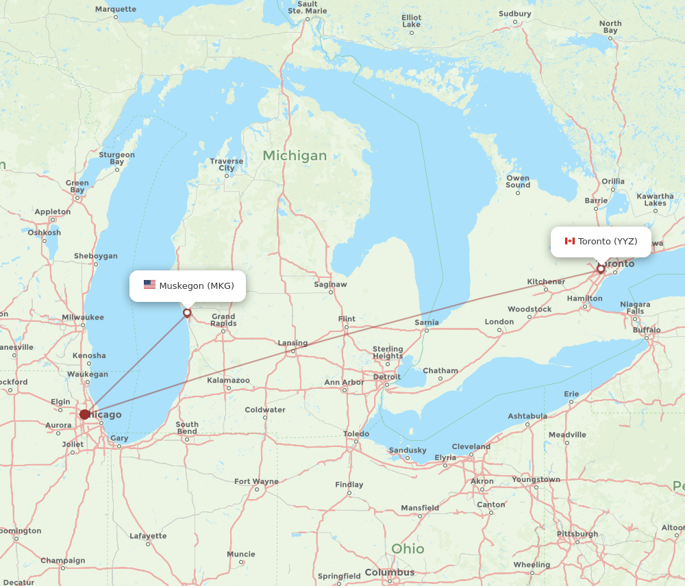 Flights from Muskegon to Toronto MKG to YYZ Flight Routes