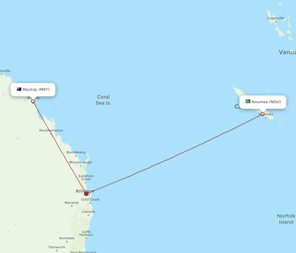 All Flight Routes From Mackay To Noumea Mky To Nou Flight Routes 9238