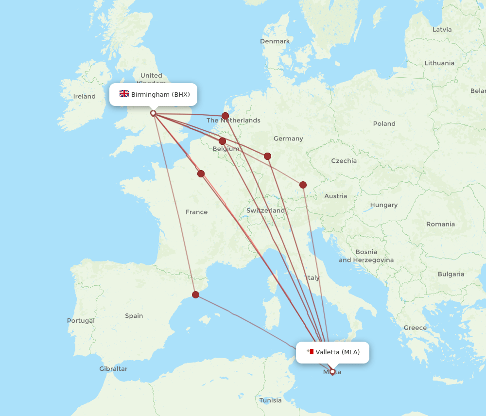 All Flight Routes From Malta To Birmingham Mla To Bhx Flight Routes 0247