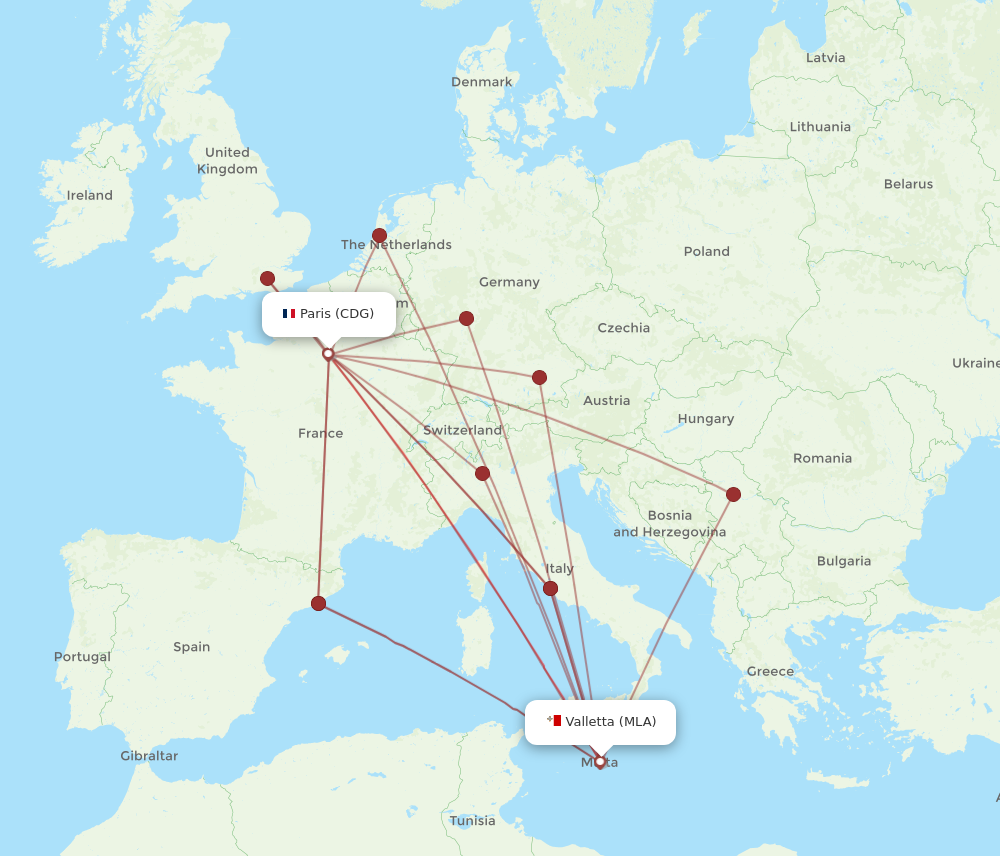 Flights from Malta to Paris MLA to CDG Flight Routes